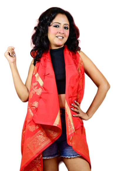 Fartila 081638 Red Cotton Silk Banarasi Dupatta
