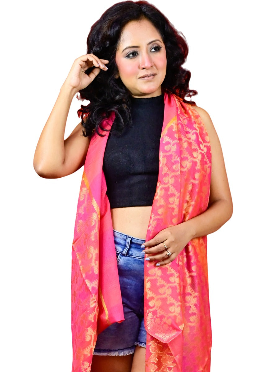 Fartila 081652 Pink Chanderi Silk Banarasi Dupatta