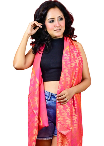 Fartila 081652 Pink Chanderi Silk Banarasi Dupatta