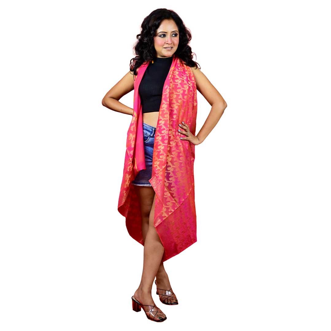 Fartila 081652 Pink Chanderi Silk Banarasi Dupatta