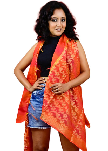 Fartila 081669 Red Chanderi Silk Banarasi Dupatta