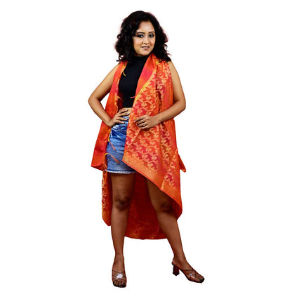 Fartila 081669 Red Chanderi Silk Banarasi Dupatta