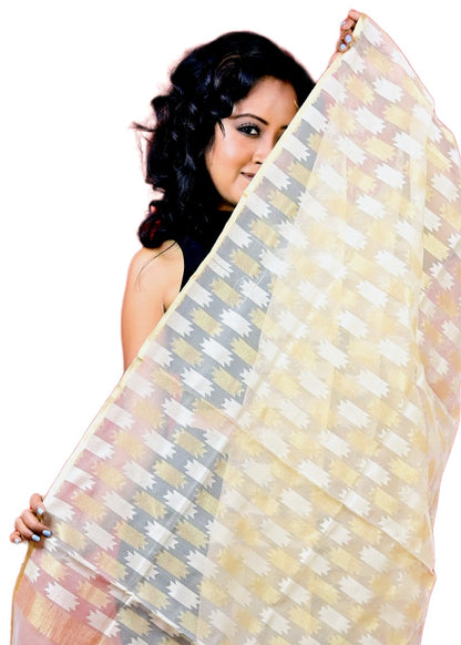 Fartila 081683 White Raw Silk Banarasi Dupatta