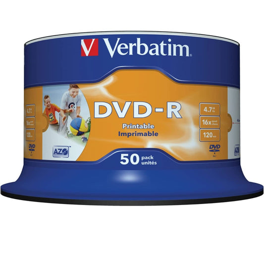 Verbatim DVD-R 4.7Gb 16x Spindle 50 Full Face printable no ID Branded No 43533