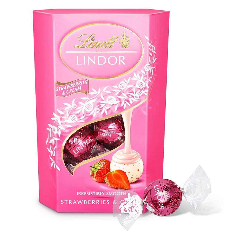 Lindt Lindor Strawberries and Cream Chocolate Truffles Gift Box - Chocolate Balls with a Smooth Melting Filling - Approximately 16 Balls, 200 g