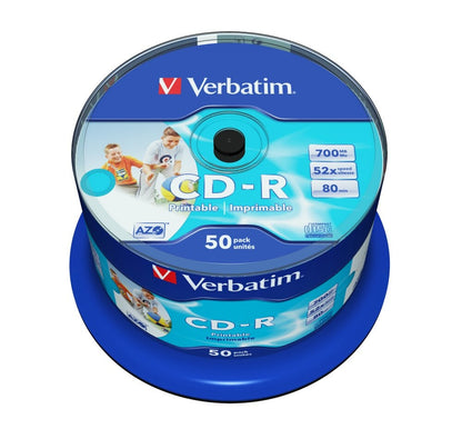 Verbatim CD-R 700MB 52x Speed 80min Inkjet Printable Disc Spindle Pack 50 (43438)