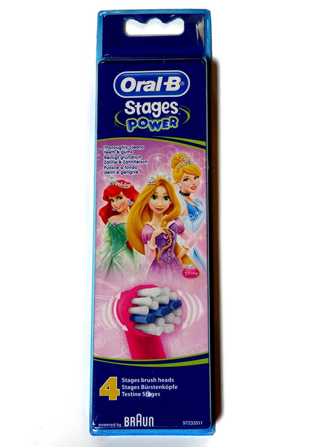 Oral B AEB10B4PRN Power Kids Stages Princess Replacement Toothbrush Heads - Pack of 4