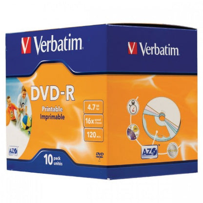 Verbatim DVD-R 4.7Gb 16x Pack of 10 Printable No 43521 DVDR Data