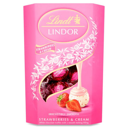 Lindt Lindor Strawberries and Cream Chocolate Truffles Gift Box - Chocolate Balls with a Smooth Melting Filling - Approximately 16 Balls, 200 g