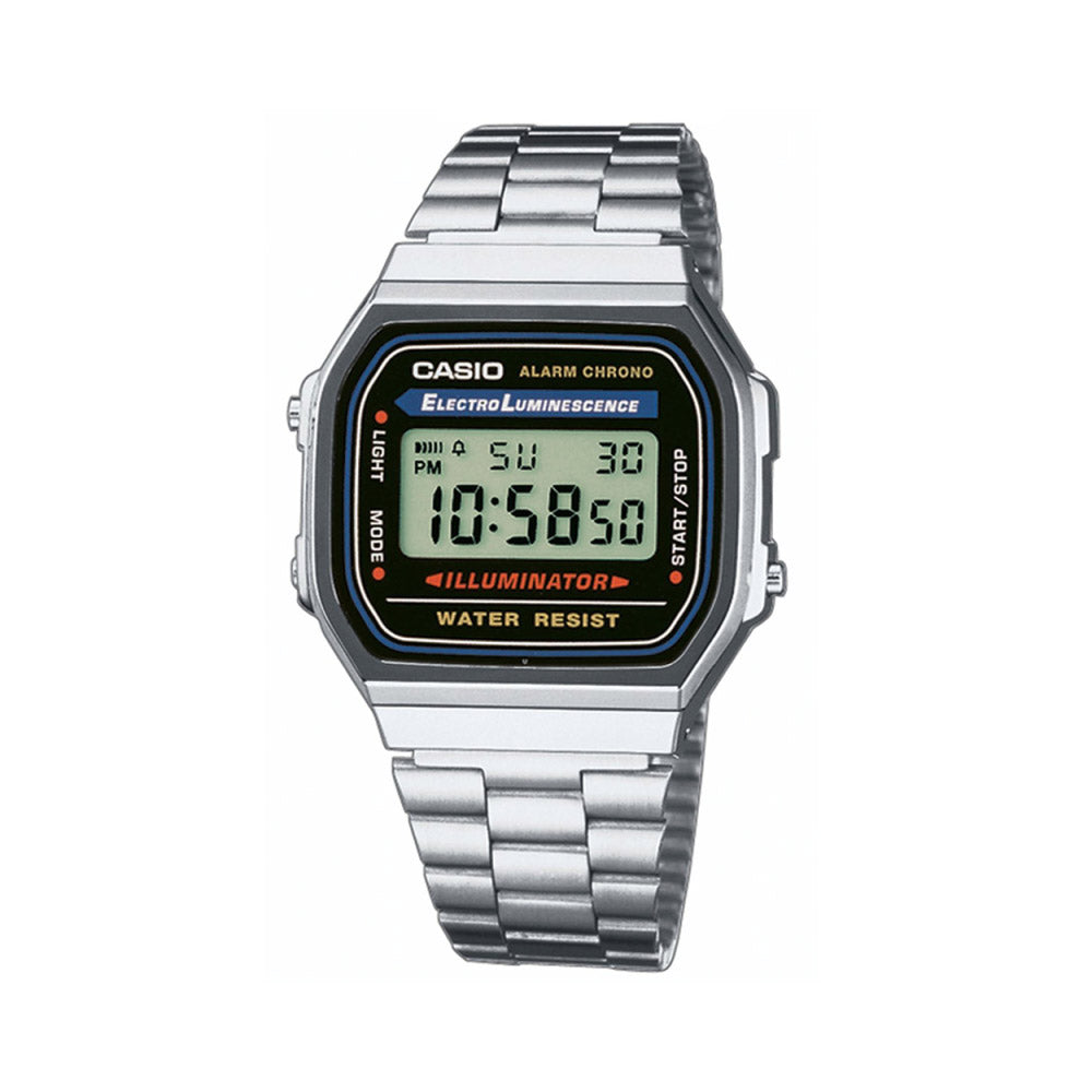 Casio A168WA-1YES Classic Digital Watch - Silver Black Case
