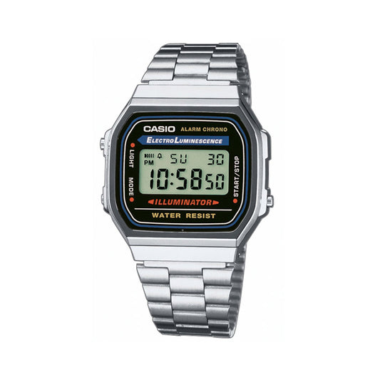 Casio A168WA-1YES Classic Digital Watch - Silver Black Case