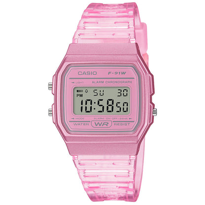Casio F-91WS-4EF Classic Digital Watch Pink Skeleton Resin Band