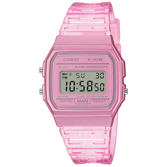 Casio F-91WS-4EF Classic Digital Watch Pink Skeleton Resin Band