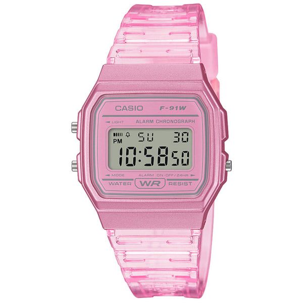 Casio F-91WS-4EF Classic Digital Watch Pink Skeleton Resin Band