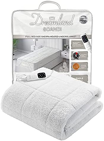 Dreamland Intelliheat+ fast heat Scandi Full Bed size Sherpa Underblanket | Single size electric blanket 190 x 90cm | elasticated straps | 1 control, 6 temperature settings