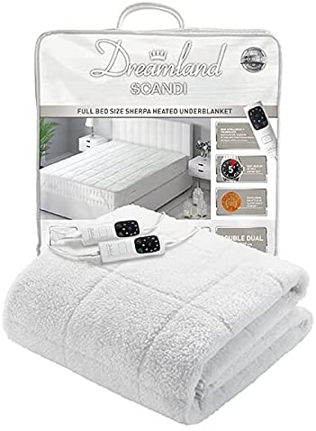 Dreamland Intelliheat+ fast heat Scandi Full Bed size Sherpa Underblanket | Double size electric blanket | 190 x 137cm | elasticated straps | 2 controls, 6 temperature settings