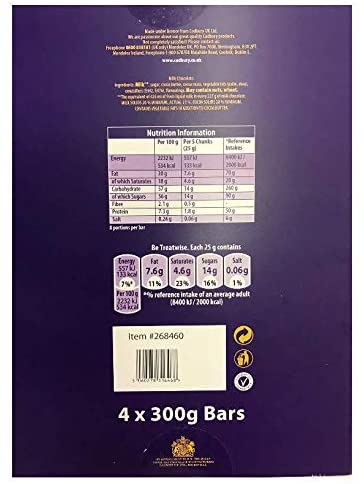 Cadbury Dairy Milk Original Chocolate Big Bars 4 Pack of 300g