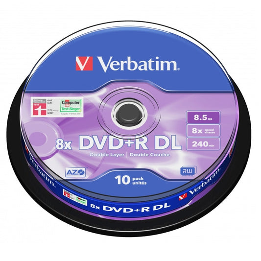 Verbatim DVD+R 8.5GB 8x Speed 240min Double Layer DVD Discs Spindle 10