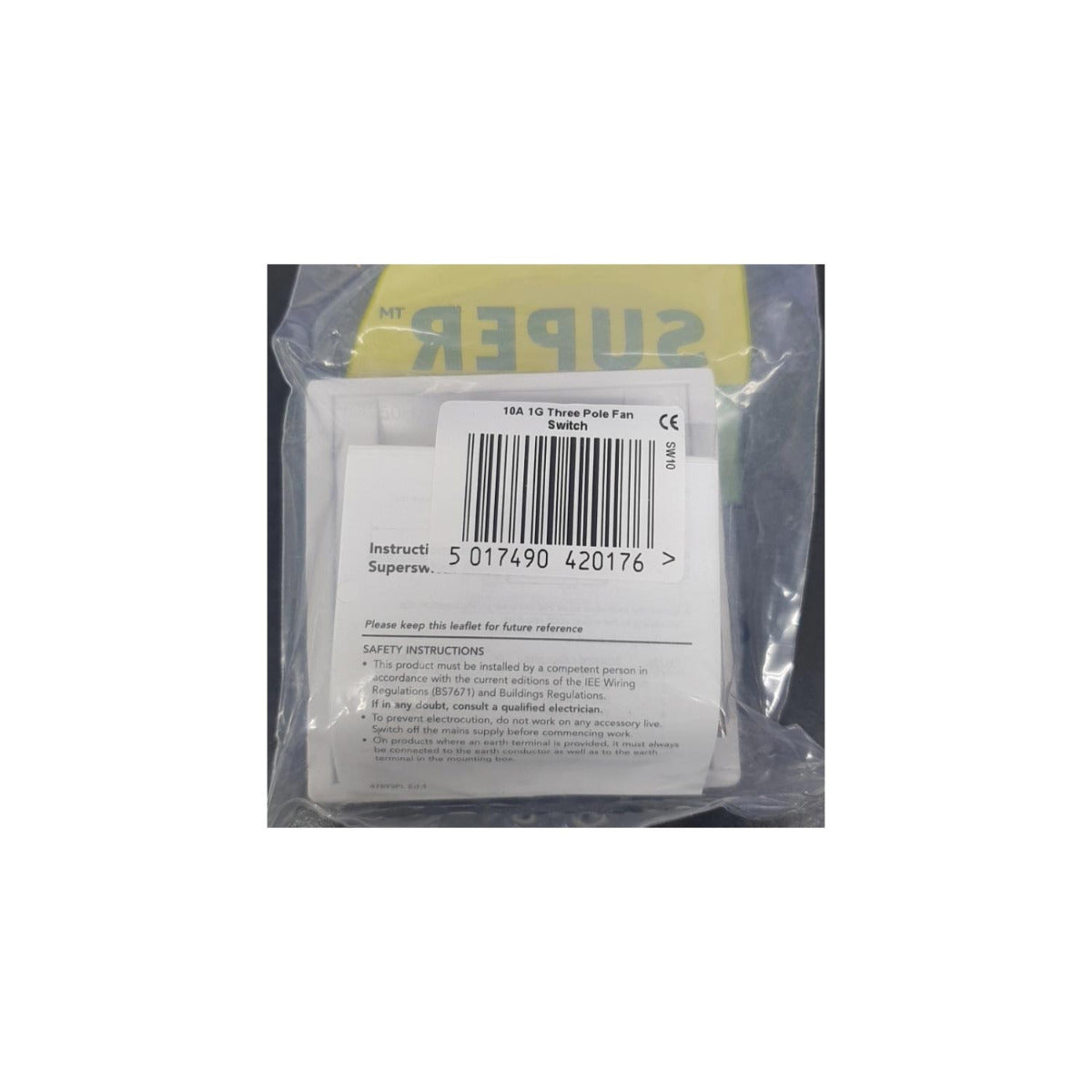 Superswitch SW10 10A 1G Three Pole Fan Switch Pack of 10