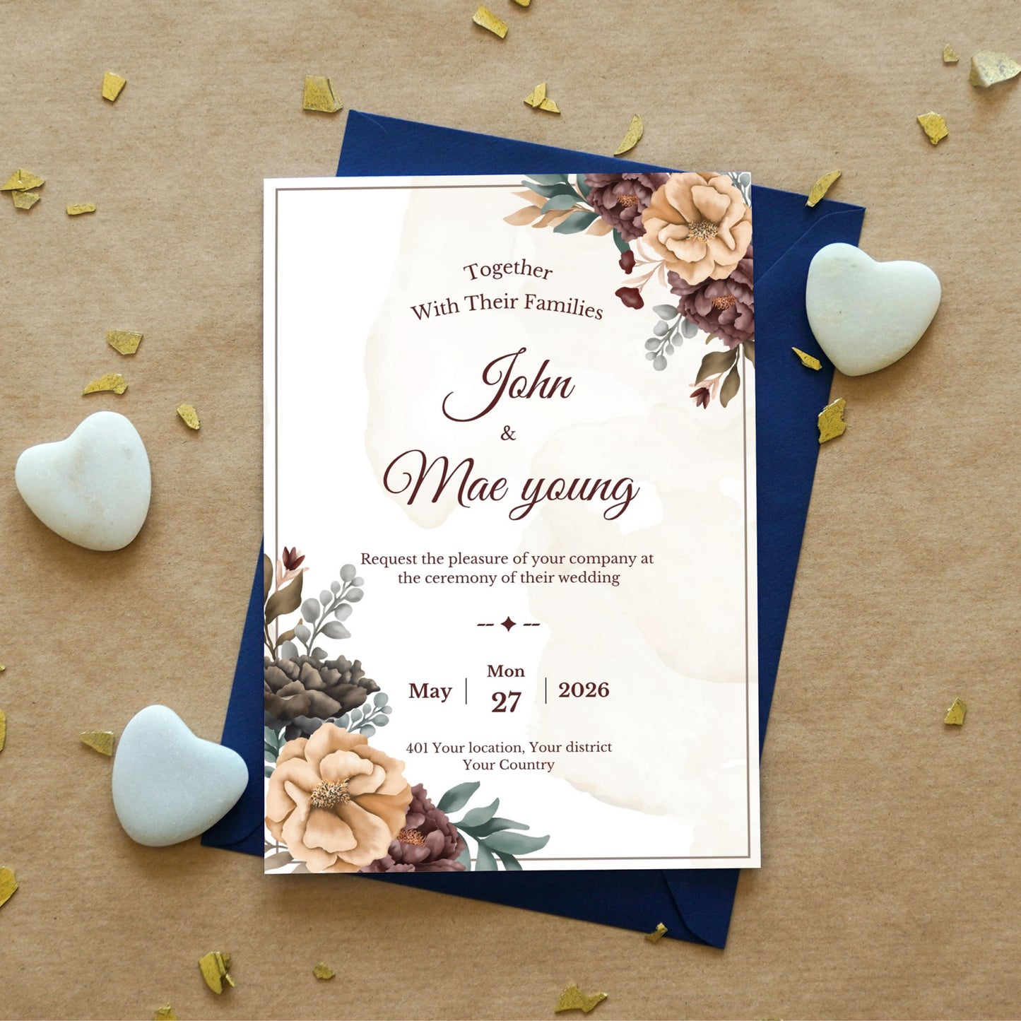 Editable Wedding Invitation Digital Card | John & Mae Young Canva Template