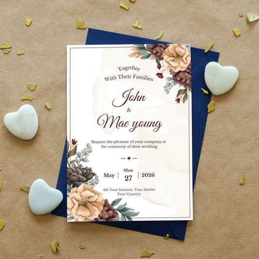 Editable Wedding Invitation Digital Card | John & Mae Young Canva Template