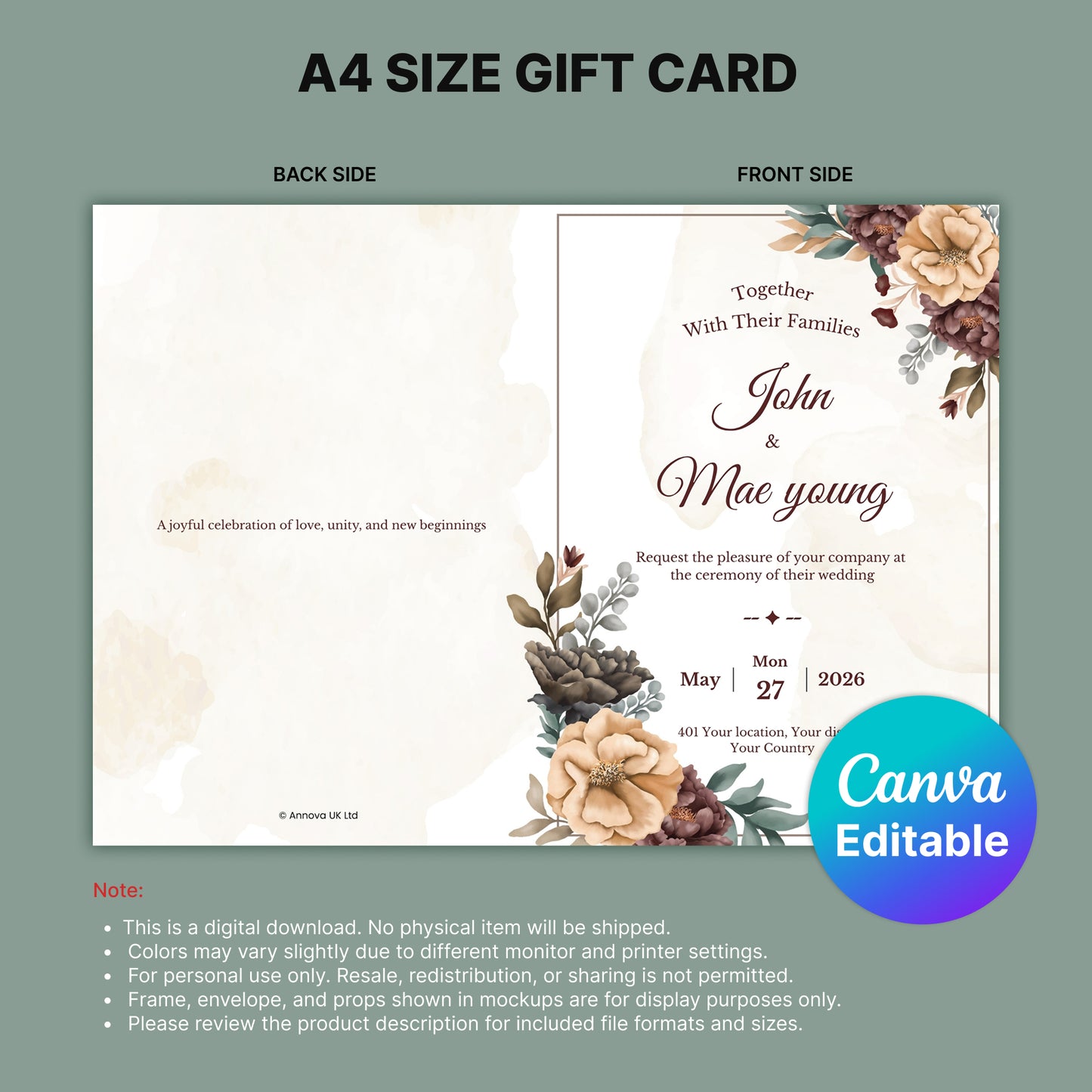 Editable Wedding Invitation Digital Card | John & Mae Young Canva Template