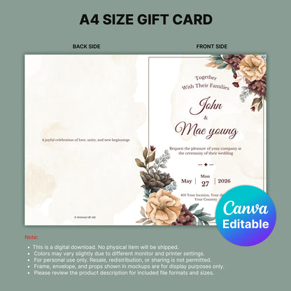 Editable Wedding Invitation Digital Card | John & Mae Young Canva Template