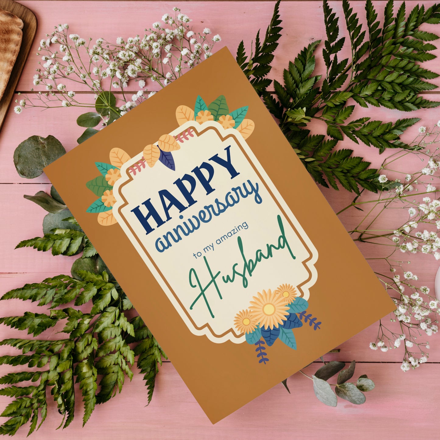 Happy Anniversary to My Husband Digital Card | Floral Canva Template