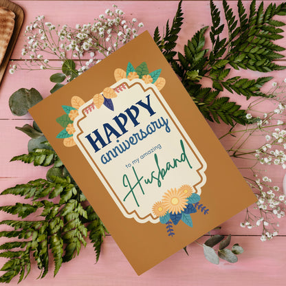 Happy Anniversary to My Husband Digital Card | Floral Canva Template