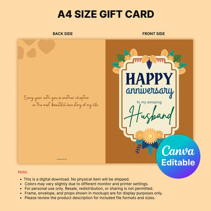 Happy Anniversary to My Husband Digital Card | Floral Canva Template