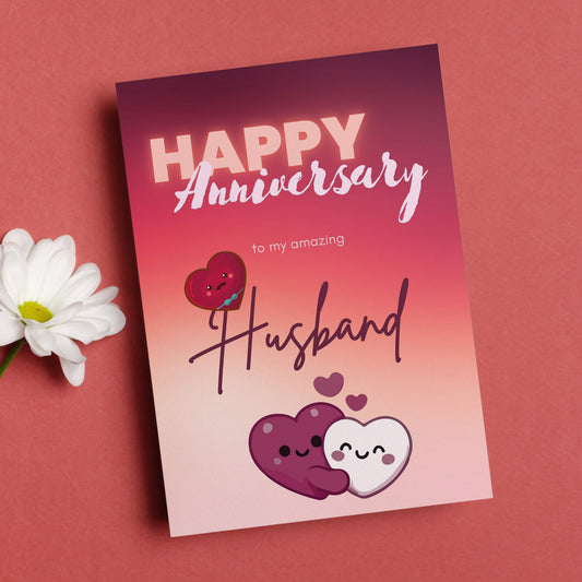 Happy Anniversary Husband Digital Card | Two Hearts Canva Template