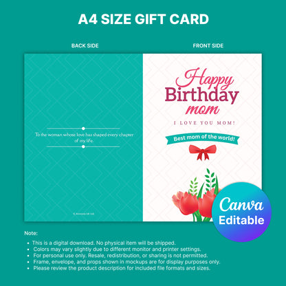 Happy Birthday Mom Digital Card | Editable Tulip Canva Template