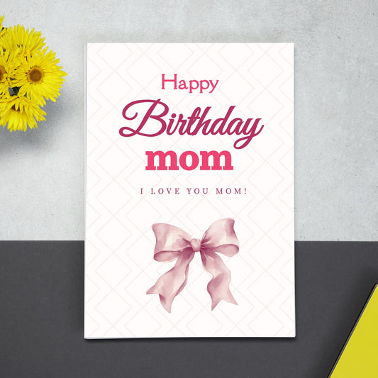 Happy Birthday Mom Digital Card | Ribbon Bow Canva Template
