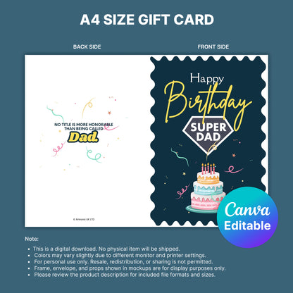 Happy Birthday Dad Digital Card | Cake & Party Pops Canva Template