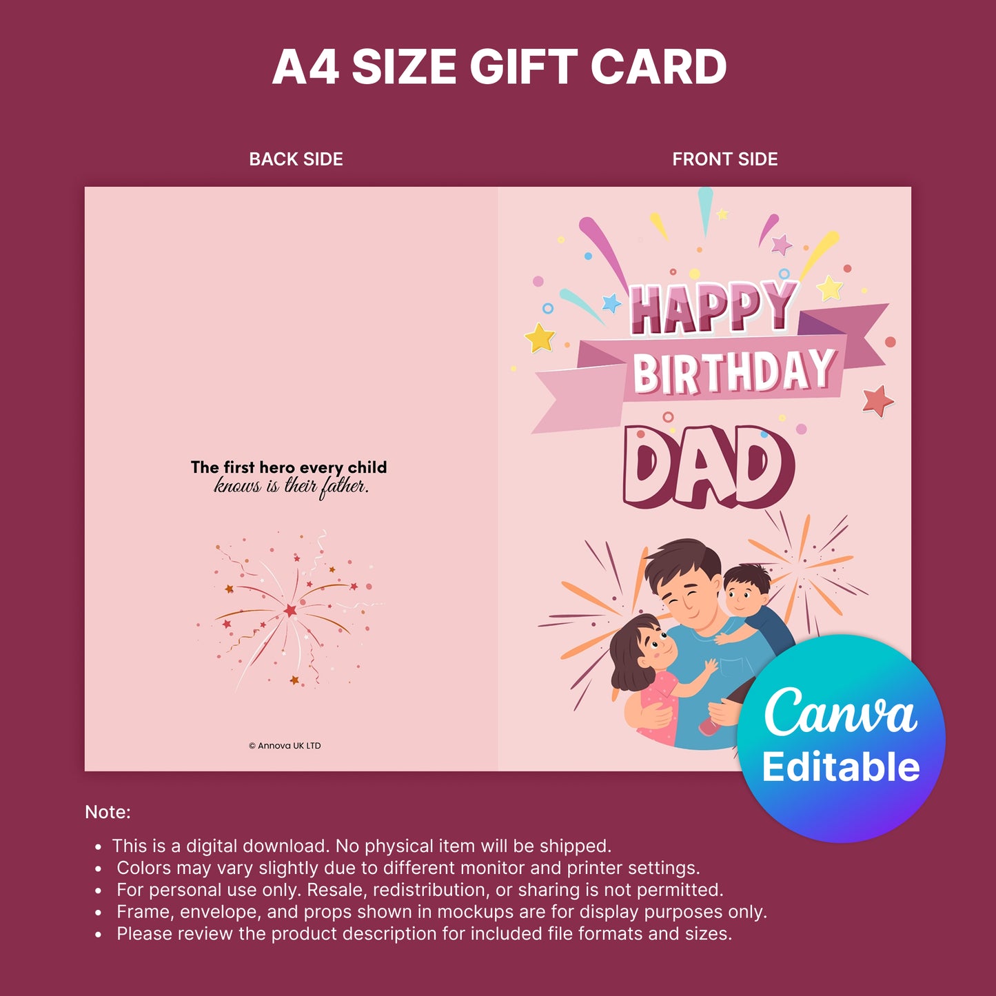 Happy Birthday Dad Digital Card | Dad & Daughter Canva Template
