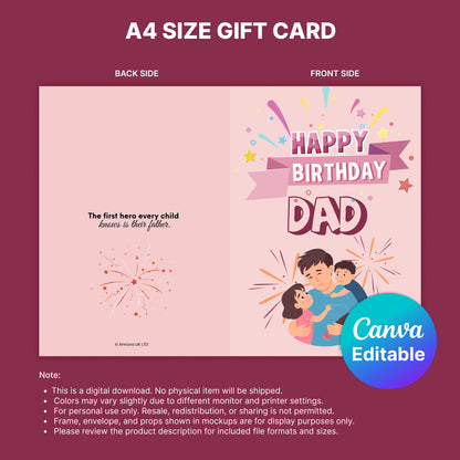 Happy Birthday Dad Digital Card | Dad & Daughter Canva Template