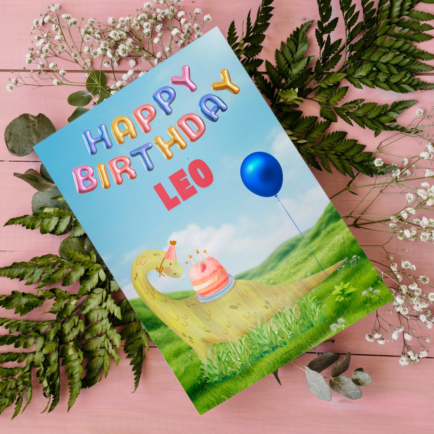 Happy Birthday Leo Digital Card | Cute Dinosaur Canva Template