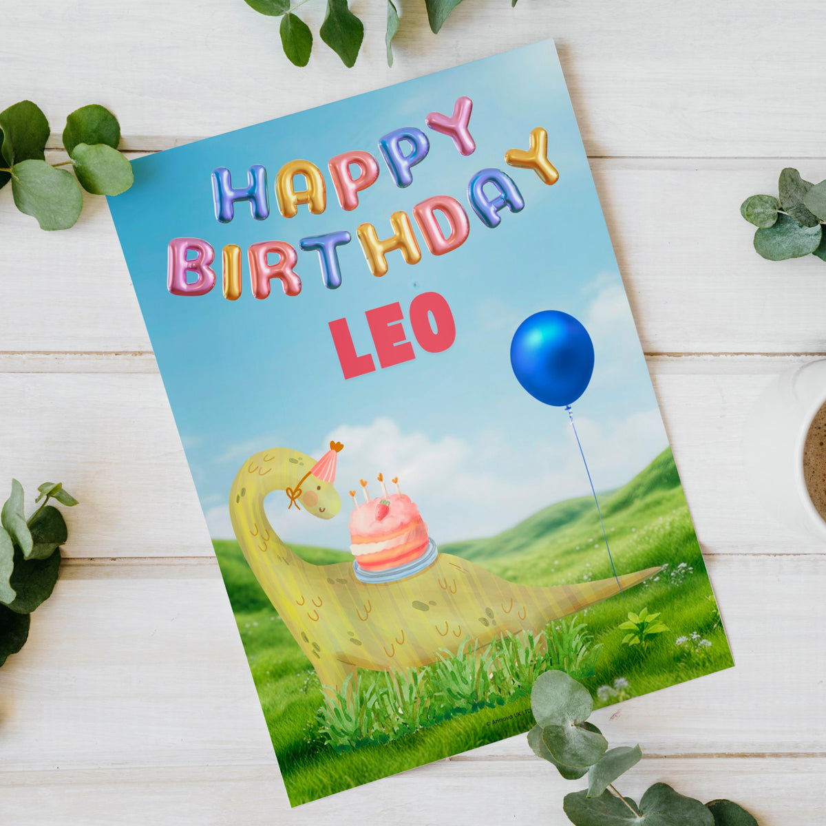 Happy Birthday Leo Digital Card | Cute Dinosaur Canva Template