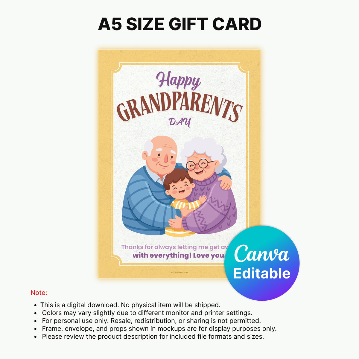 Happy Grandparents Day Digital Card | Thanks for Always Letting Me Get Away