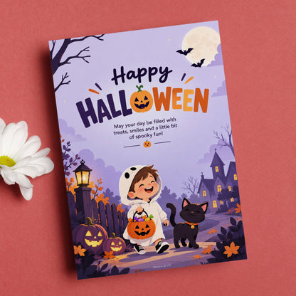 Happy Halloween Digital Card | Kid with Halloween Treat Bag