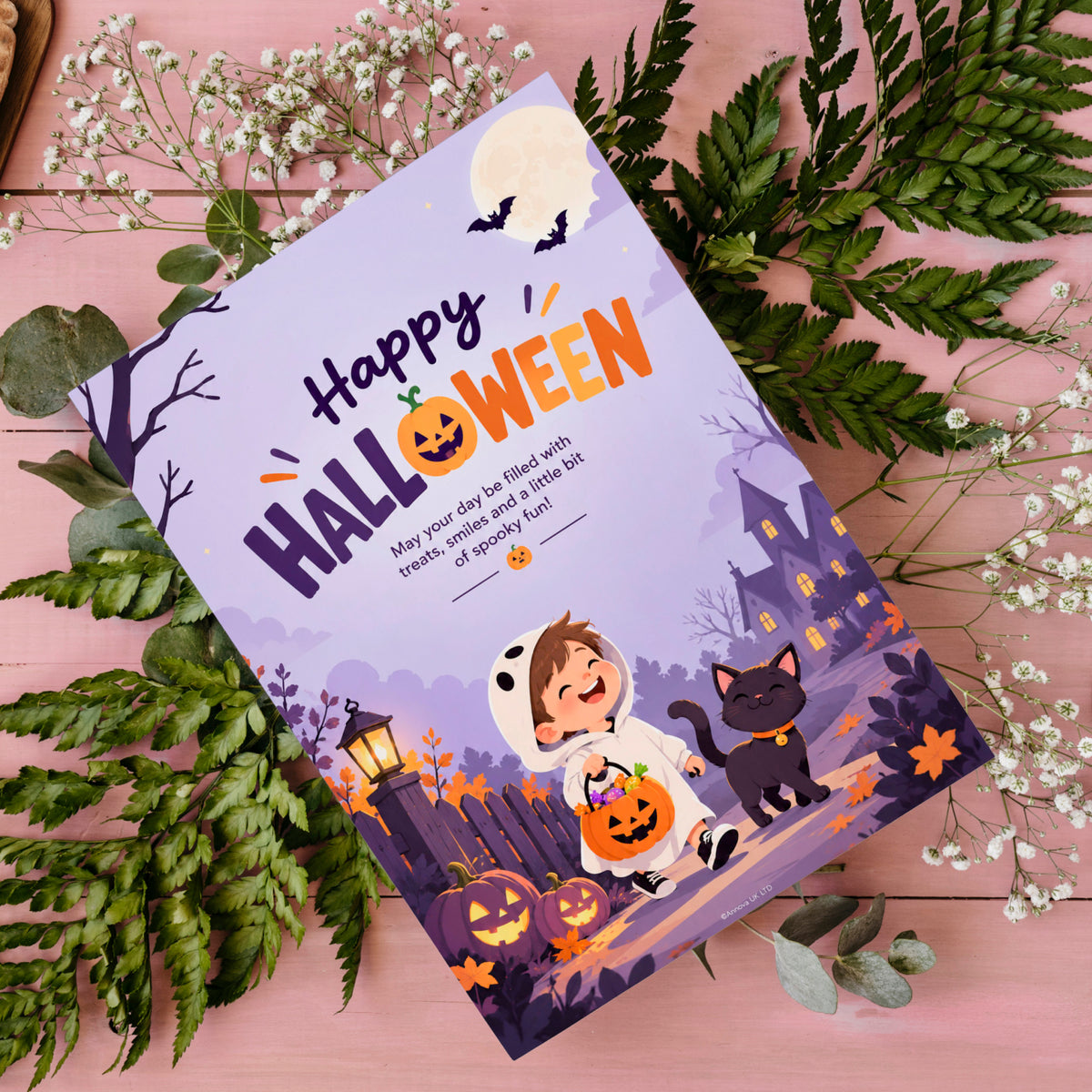 Happy Halloween Digital Card | Kid with Halloween Treat Bag