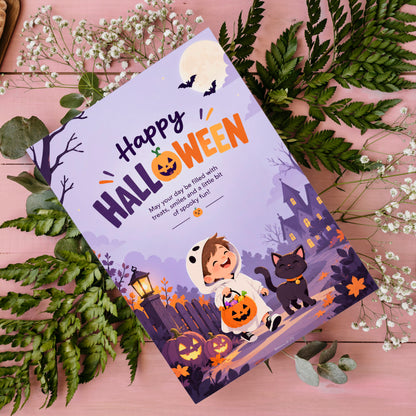 Happy Halloween Digital Card | Kid with Halloween Treat Bag