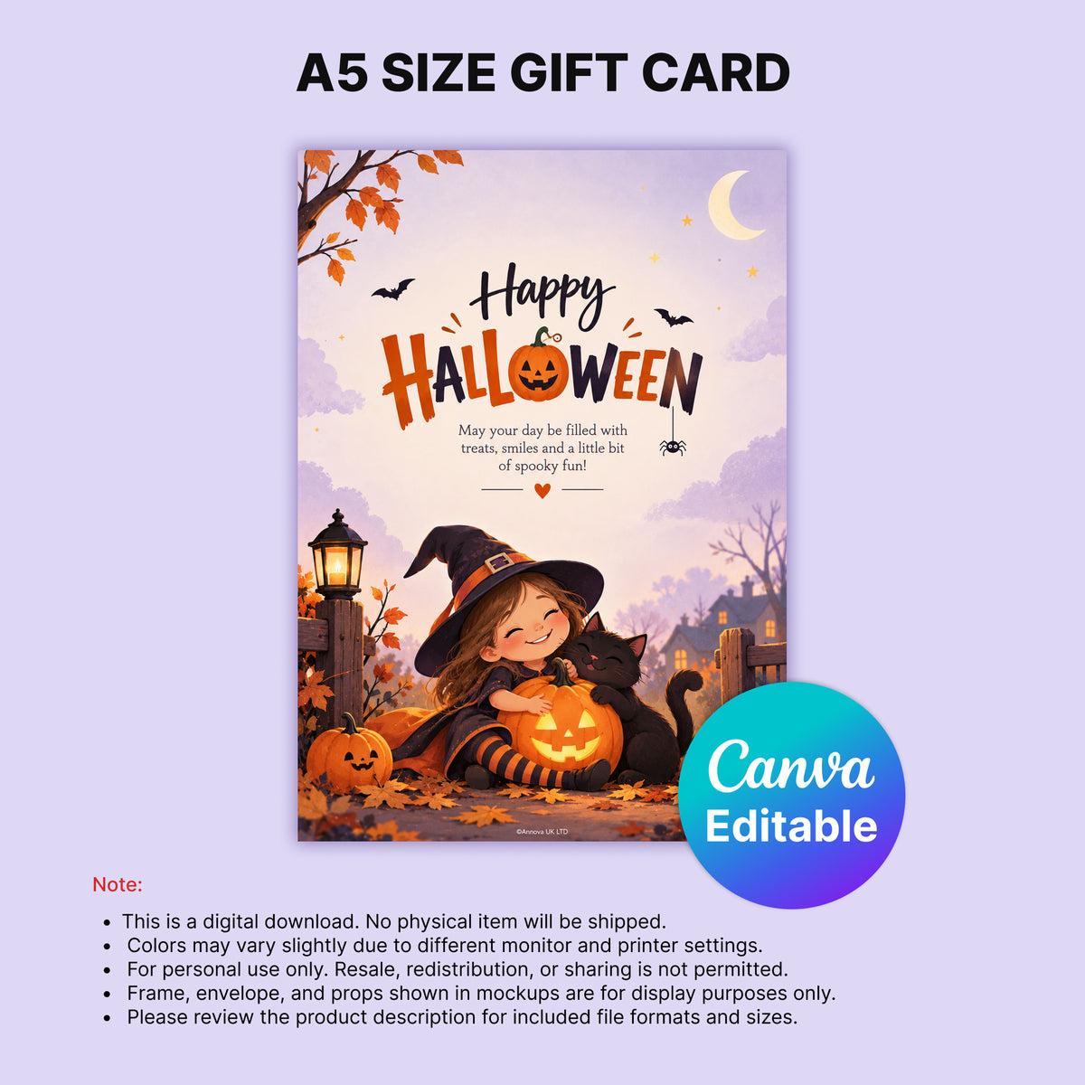 Happy Halloween Digital Card | Girl with Pumpkins & Cat