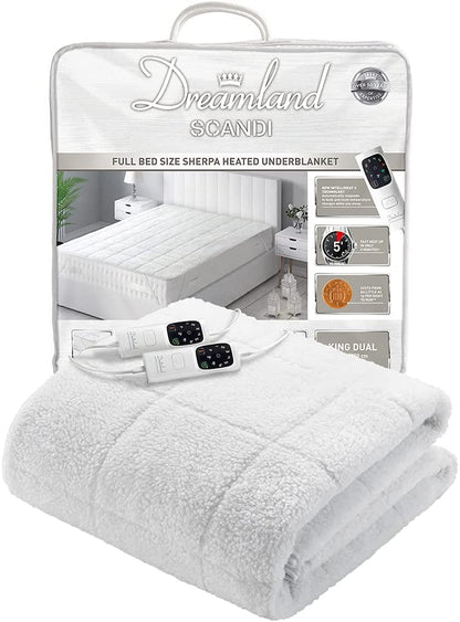 Dreamland Intelliheat+ fast heat Scandi Full Bed size Sherpa Underblanket | King size electric blanket 200 x 150cm | 2 controls, 6 temperature settings