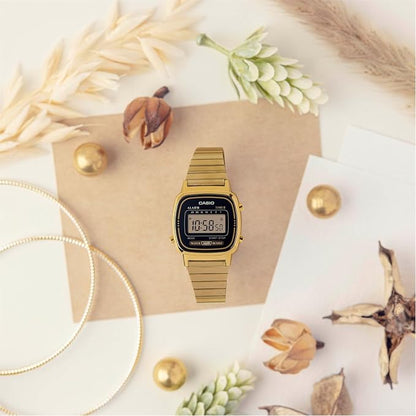 Casio LA670WEGA-1EF Ladies Black Dial Watch - Gold