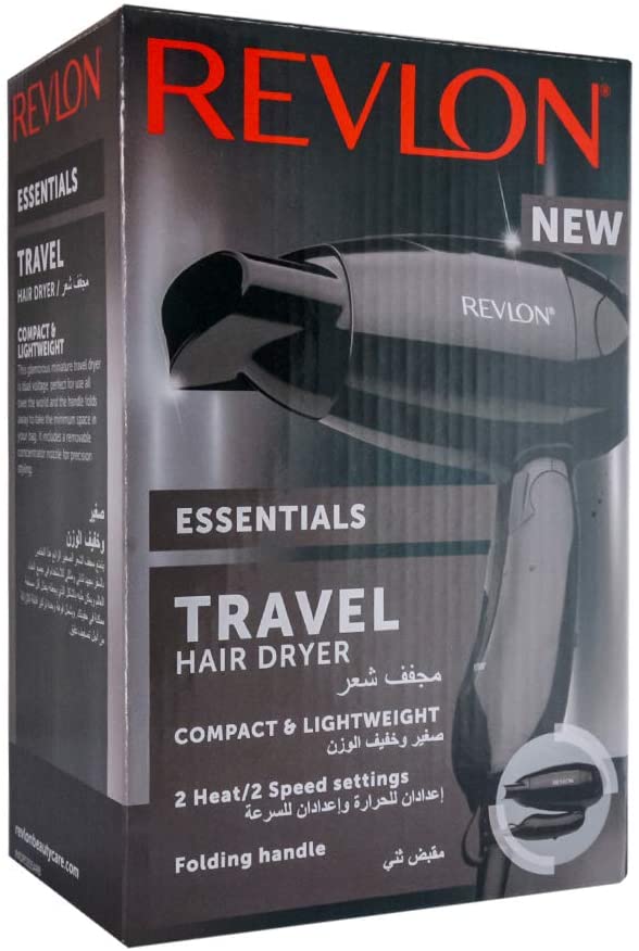 Revlon RVDR5305 Travel Hair Dryer | Travel Adaptor | Pouch | Folding Handle