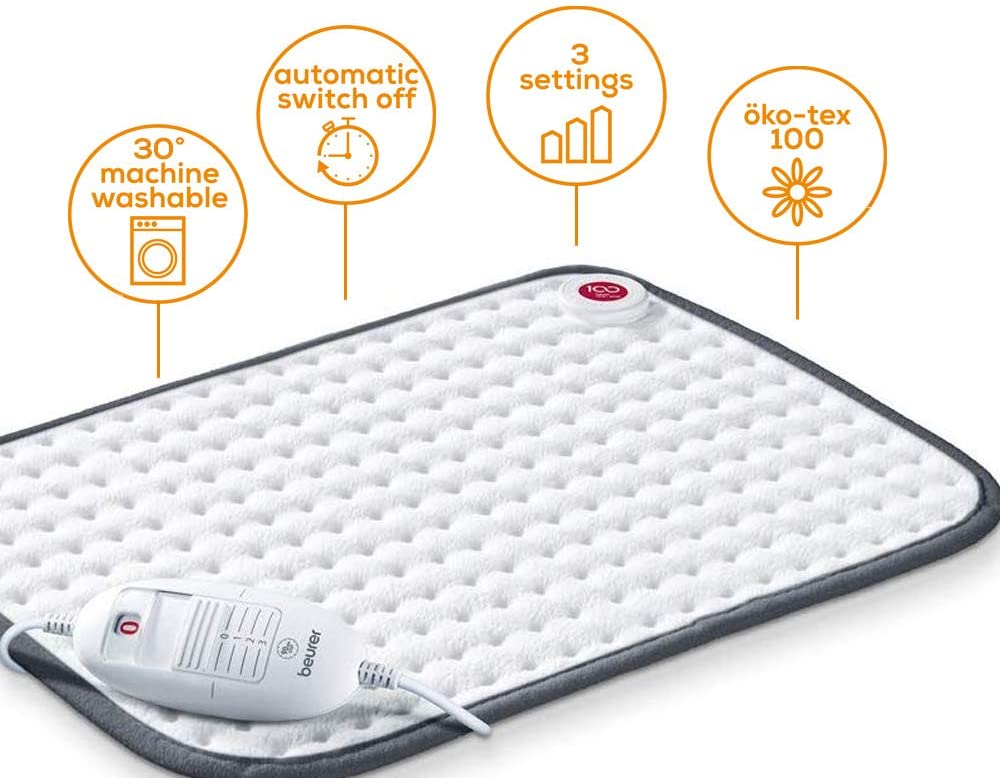 Beurer HK Comfort Super-Soft Heat Pad, Luxurious Fleece Heat Pad to Help Yout Beat The Chill, 3 temperature settings and Automatic Switch-Off, Machine-Washab