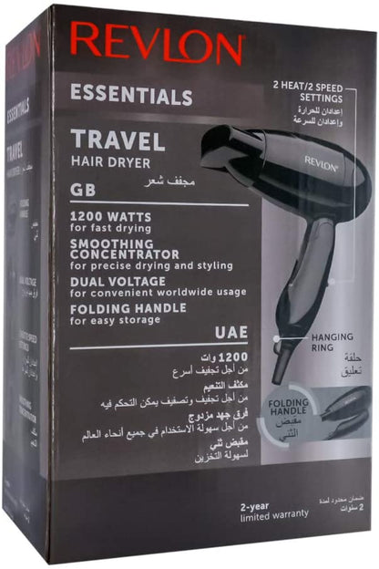 Revlon RVDR5305 Travel Hair Dryer | Travel Adaptor | Pouch | Folding Handle