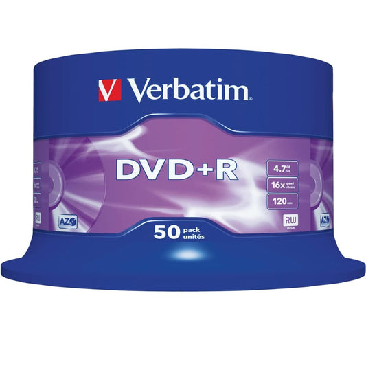 Verbatim DVD+R 4.7GB 16x Speed 120min Recordable DVD Disc Spindle Pack 50 (43550)
