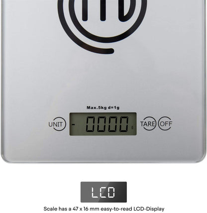 MasterChef  525489 Kitchen Scale, Wide Platform, 4mm Tempered Safety Glass, Touch On & Auto-Off